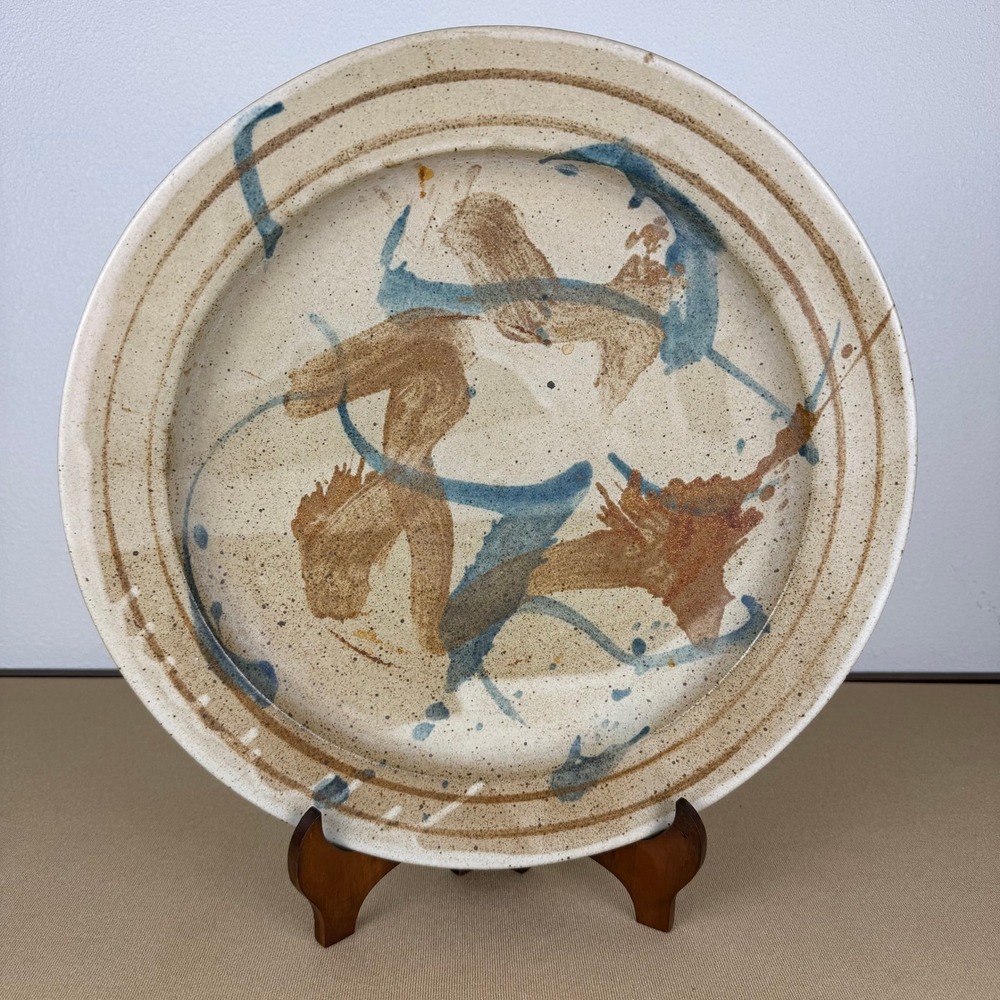 Heyduck 1991 Studio Pottery Charger Plate Abstract Stoneware 14.75 Inch Signed